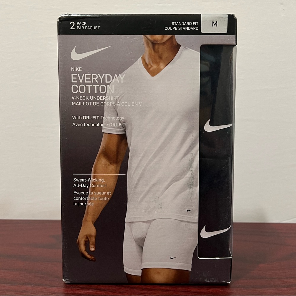 Nike, Everyday Cotton, V Neck Undershirt, Black